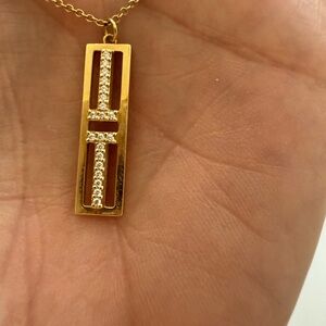 Tiffany & Co. Diamond T TWO Vertical Open bar Necklace 18" 18K Yellow Gold Auth